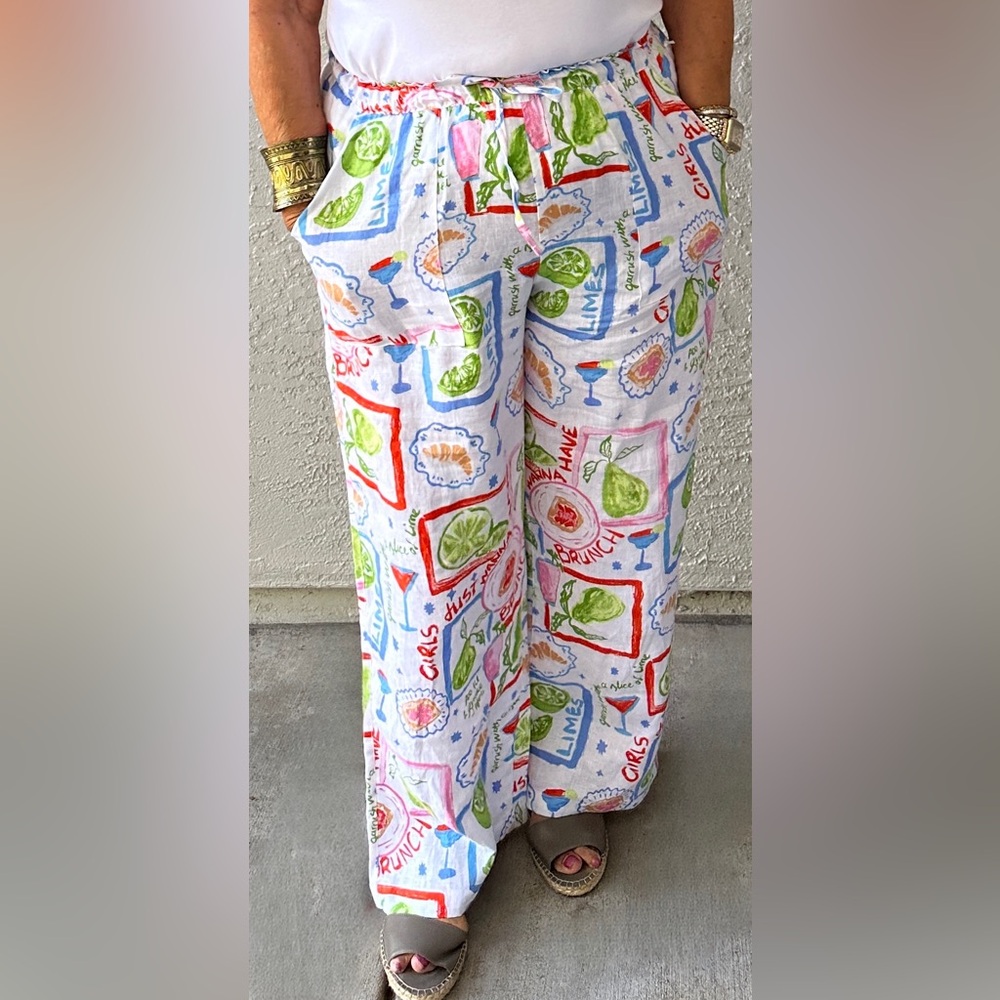 Cynthia Rowley Pants Artsy Colorful Boho Retro Beachy Print Wide Leg Large